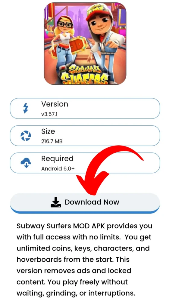 click Subway Surfers Mod Apk download Button