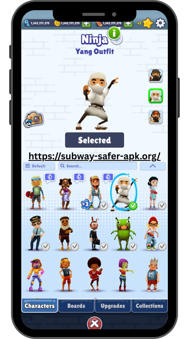 Character selection screen for game