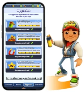 Mobile game upgrade screen and character
